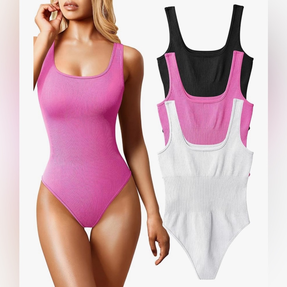 OOQ 3 piece Ribbed bodysuits- Pink Black and White
